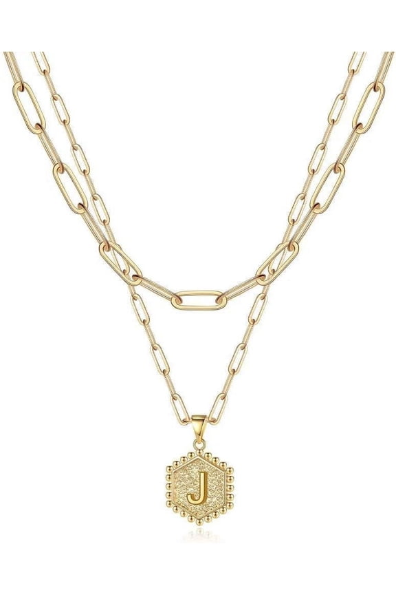 Dainty Gold Necklace for Women - 14K Solid Gold Over Layering Necklaces for Women Cute Hexagon Letter Initial Necklaces for Women Gold Layered Necklaces for Women Jewelry Gifts