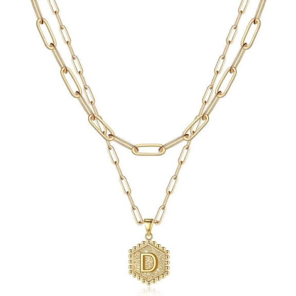 Dainty Gold Necklace For Women - 14K Solid Gold Over Layering Necklaces For Women Cute Hexagon Letter Initial Necklaces For Women Gold Layered Necklaces For Women Jewelry Gifts[o545]