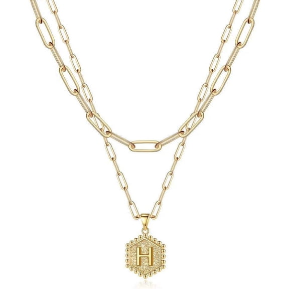 Dainty Gold Necklace For Women - 14K Solid Gold Over Layering Necklaces For Women Cute Hexagon Letter Initial Necklaces For Women Gold Layered Necklaces For Women Jewelry Gifts[o538]