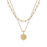 Turandoss 14K Gold Plated Hexagon Layering Charm Paperclip Monogram Necklaces for Women Cute Letter A-Z Jewelry Trend Personalized Birthday Gifts for Women Girls