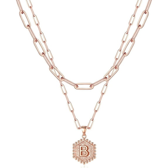 Dainty Gold Necklace for Women - 14K Solid Gold over Layering Necklaces for Women Cute Hexagon Letter Initial Necklaces for Women Gold Layered Necklaces for Women Jewelry Gifts