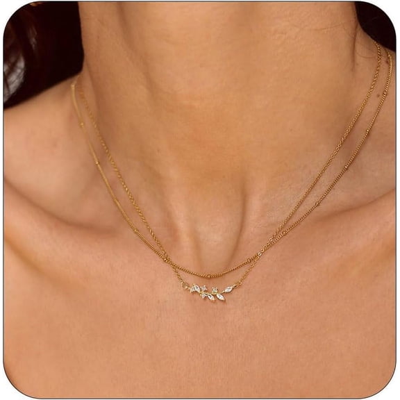 Dainty Gold Necklaces For Women Cubic Zirconia 14K Gold Plated Layered Necklaces Cute Y Drop Necklace Simple Diamond Choker Necklaces Trendy Jewelry Gifts[o1290]
