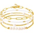 thumbnail image 1 of Dainty Gold Pearl Crystal Beaded Bracelets Set for Women 14K Real Gold Plated Bead Pearl Crystal Beads Bracelet Stake Paperclip Link Chain Bracelets Gold Bracelets for Women Trendy Jewelry, 1 of 5
