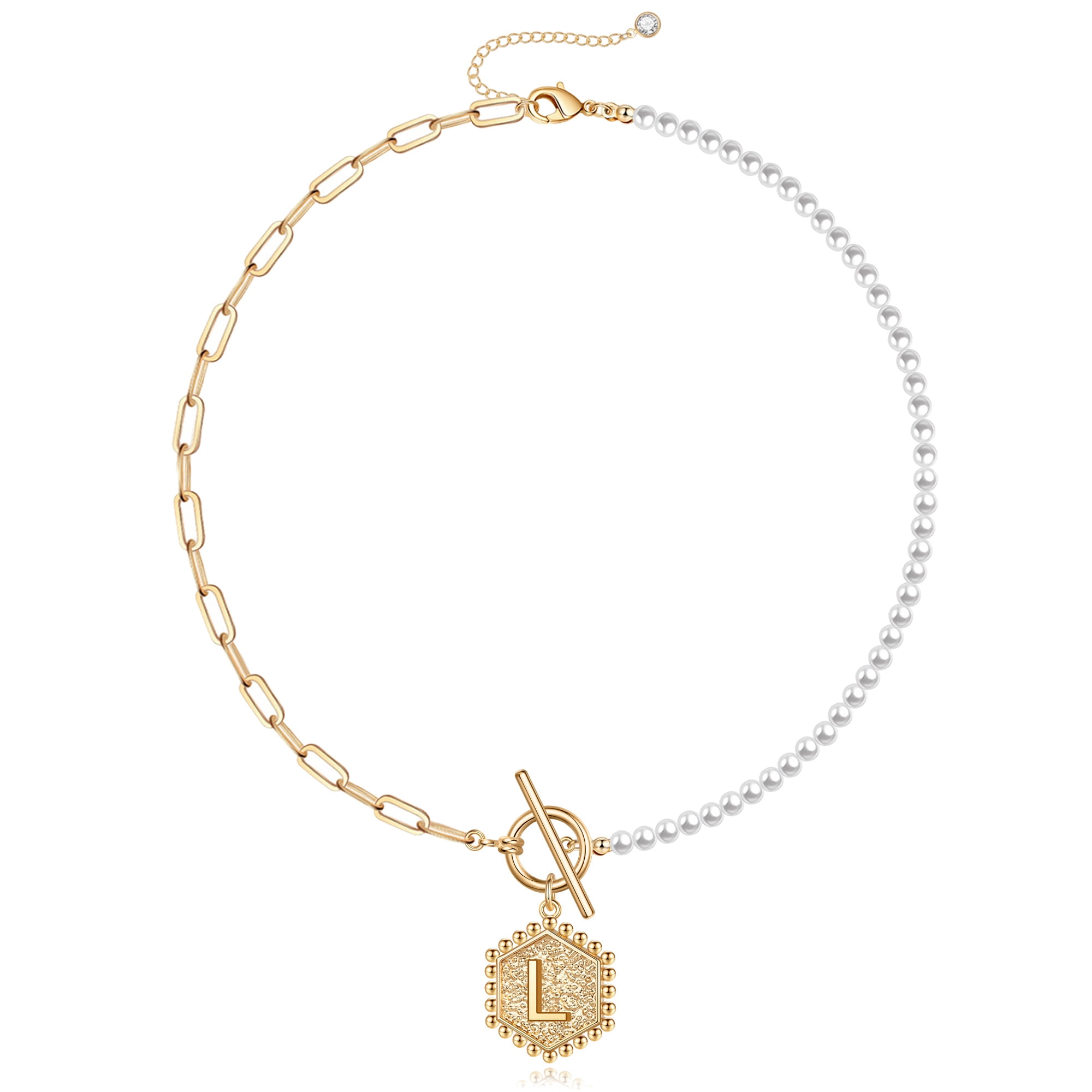 MYEARS Women's Layered Necklace Set - 14K Gold Plated Snake Chain & Hexagon Initial Pendant, Letters A-Z