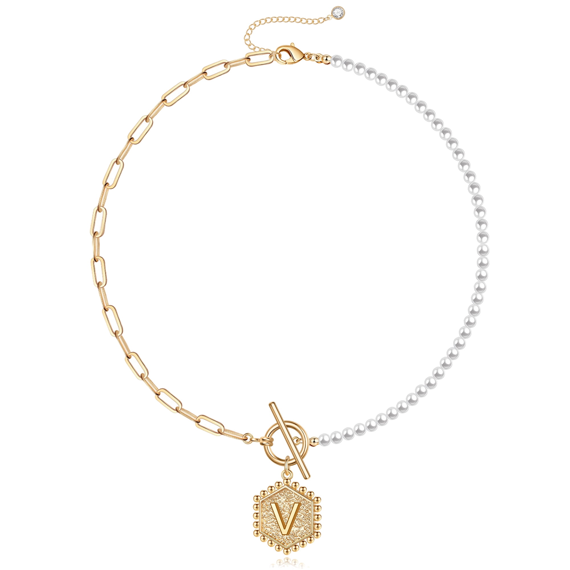 Dainty Gold Pearl Initial Necklaces for Women, 14k Gold Plated ...