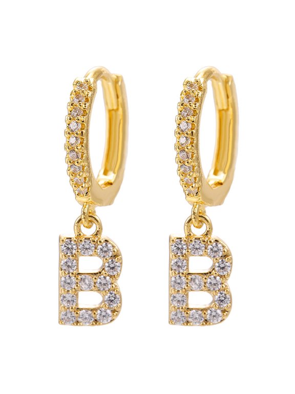 Dainty Gold Plated Initial Hoop Earrings Letter Alphabet Dangle Earrings Fashion Sparkly Rhinestone Letter Initial Pendant Drop Earrings For Women Valent Mother's Day Gifts for