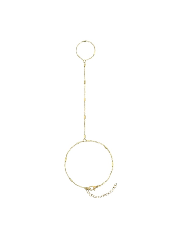 Dainty Gold Ring Hand Chain Bracelet Trendy 14K Gold Plated Bead Satellite Cross Hand Link Chain Bracelets for Women Simple Bracelet Hand Jewelry Gifts