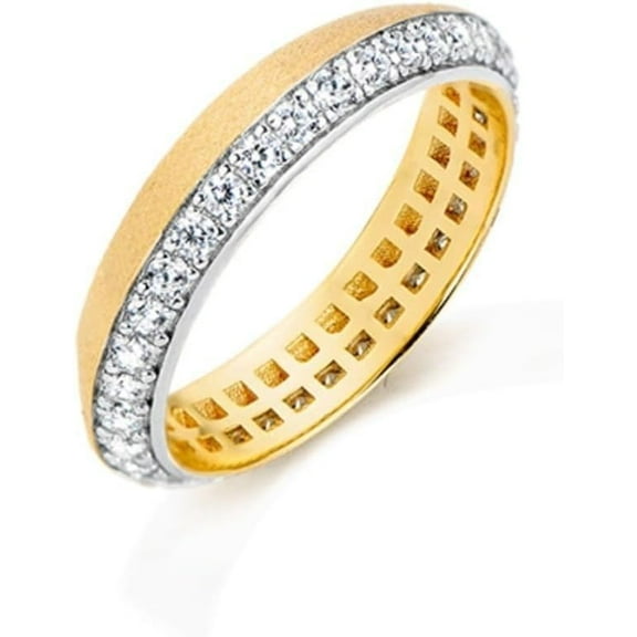 Dainty Gold Wedding Bands for Women with Brushed Finish 925 Sterling Silver Rings Round Cut CZ Simulated Diamond Ring Eternity Gold Rings for Her