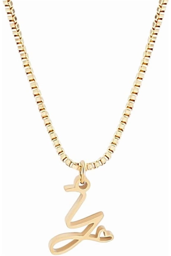 Dainty Golden Initial Necklace Handwriting Style Letter A-Z Necklace 18"with 2"extender Tiny Heart Initial Box Chain Necklace Cute Personalized Monogram Name Necklace for Women Trendy diy Letter Y