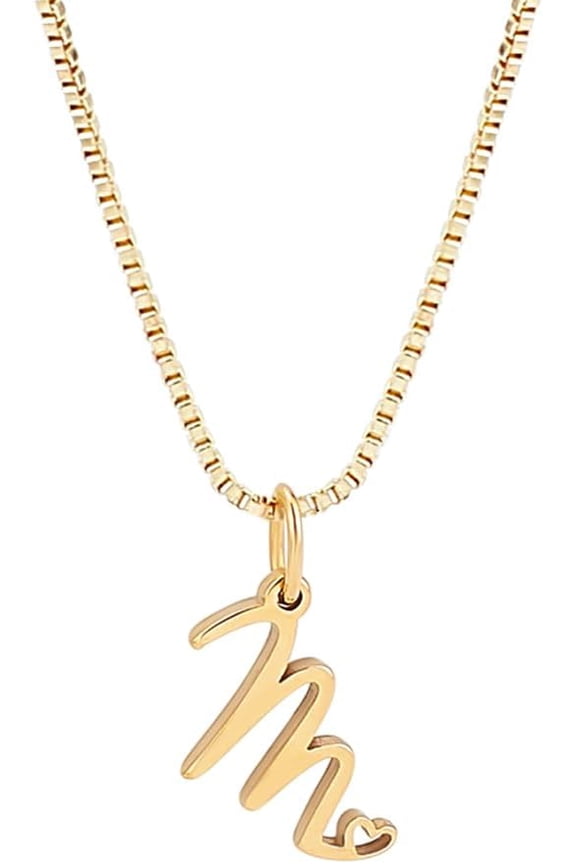 Dainty Golden Initial Necklace Handwriting Style Letter A-Z Necklace 18"with 2"extender Tiny Heart Initial Box Chain Necklace Cute Personalized Monogram Name Necklace for Women Trendy Golden