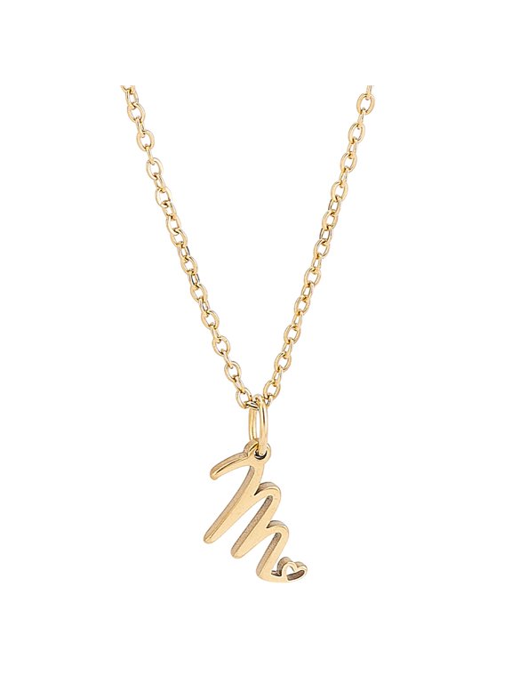 Dainty Golden Initial Necklace for Women Handwriting Style Letter M Necklace 18 inch Tiny Heart Initial Necklace