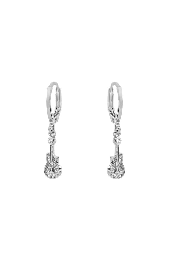 Dainty Guitar Huggie Hoop Earrings CZ Electric Instrument Musician Cartilage Piercing Dangle Drop Earring for Women