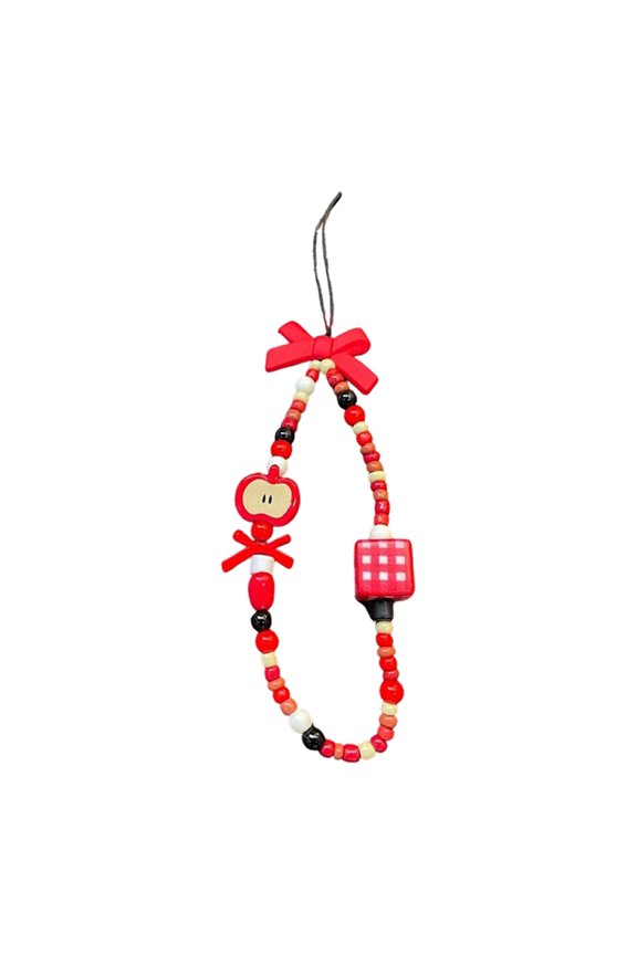 Dainty Half Apple Plastic Keychain With Red Bow Charm Design For Keys Bag Plastic Red One Size Cute Fruit Gift For All Season