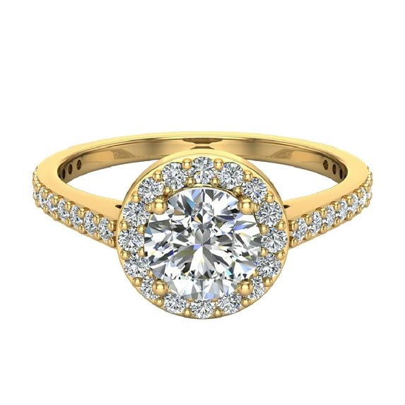 Dainty Halo Diamond Engagement Ring 1.15 Carat Total Weight 14K Gold