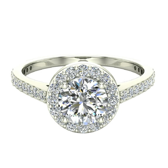 Dainty Halo Diamond Engagement Ring 1.15 Carat Total Weight 14K White Gold (G,VS)
