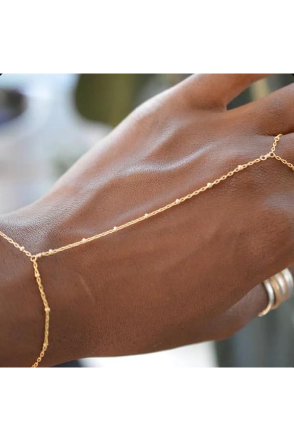 Dainty Hand Chain Bracelet Ring Gold Plated Handmade Link Chains Connecting Harness Bracelets Hand Jewelry for Women Trendy Gift