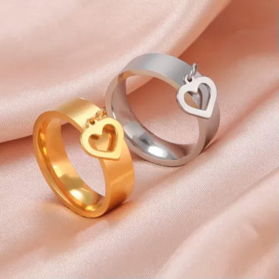 Dainty Heart Dangle Ring for Girl Couple Moon Charm Gifts Stainless Steel