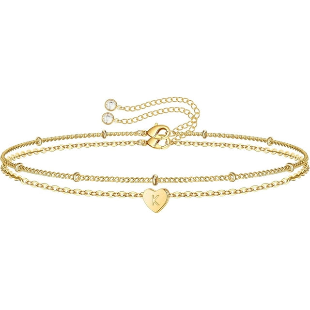 Dainty Heart Initial Bracelets For Women, 14K Gold Filled Handmade