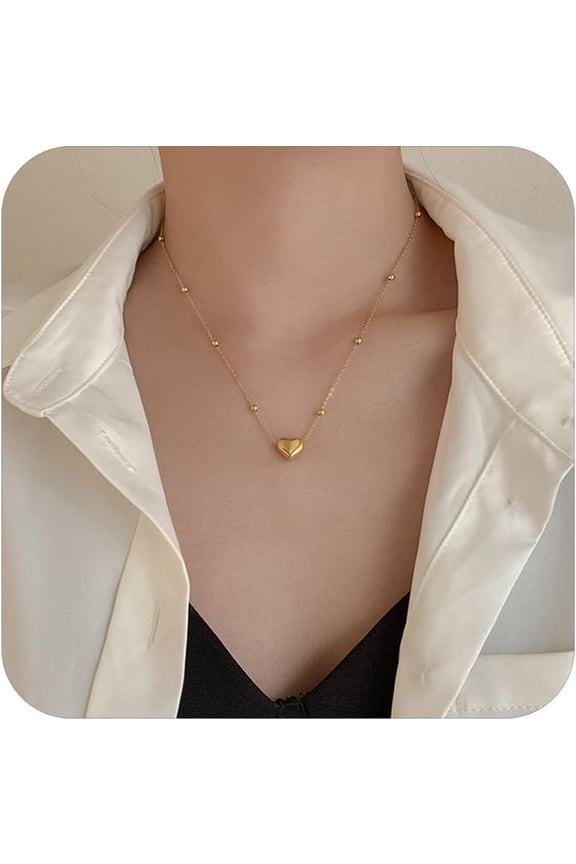 Dainty Heart Necklace Tiny Heart Pendant Choker Necklaces Small 14k Gold Plated Cute Open Heart Chain Necklace for Women Minimalist Jewelry Necklace Gifts for Her