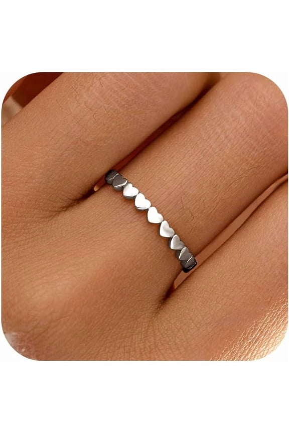 Dainty Heart Rings for Women Sterling Silver Plated 14K Gold Plated Eternity Band Rings Promise Rings for Her Stackable Rings Jewelry Birthday Graduation Gifts