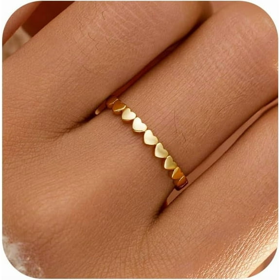 Dainty Heart Rings for Women 925 Sterling Silver 14K Gold Plated Eternity Band Rings Promise Rings for Her Stackable Rings Jewelry Birthday Graduation Gifts