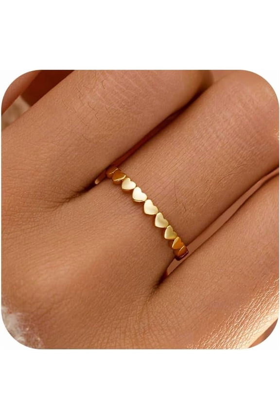 Dainty Heart Rings for Women 925 Sterling Silver 14K Gold Plated Eternity Band Rings Promise Rings for Her Stackable Rings Jewelry Birthday Graduation Gifts