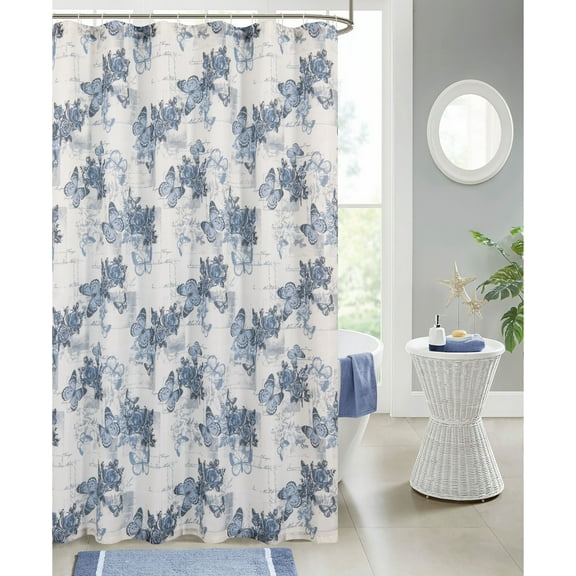 Dainty Home 13-Piece Bathroom Set Butterfly Waffle Weave Fabric Shower Curtain and 12 Metal Hooks