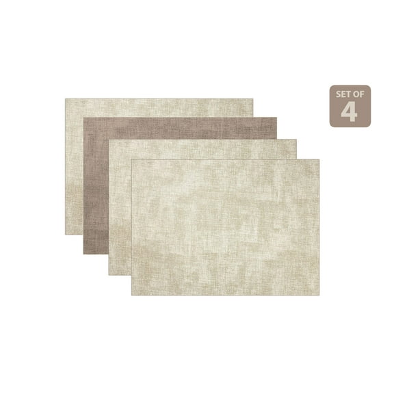 Dainty Home Amalfi Faux Leather Reversible 2 Pattern 12 x 18 Rectangular Placemats, Set Of 4, Linen