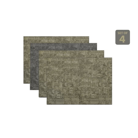 Dainty Home Amalfi Faux Leather Reversible 2 Pattern 12 x 18 Rectangular Placemats, Set Of 4, Olive Green