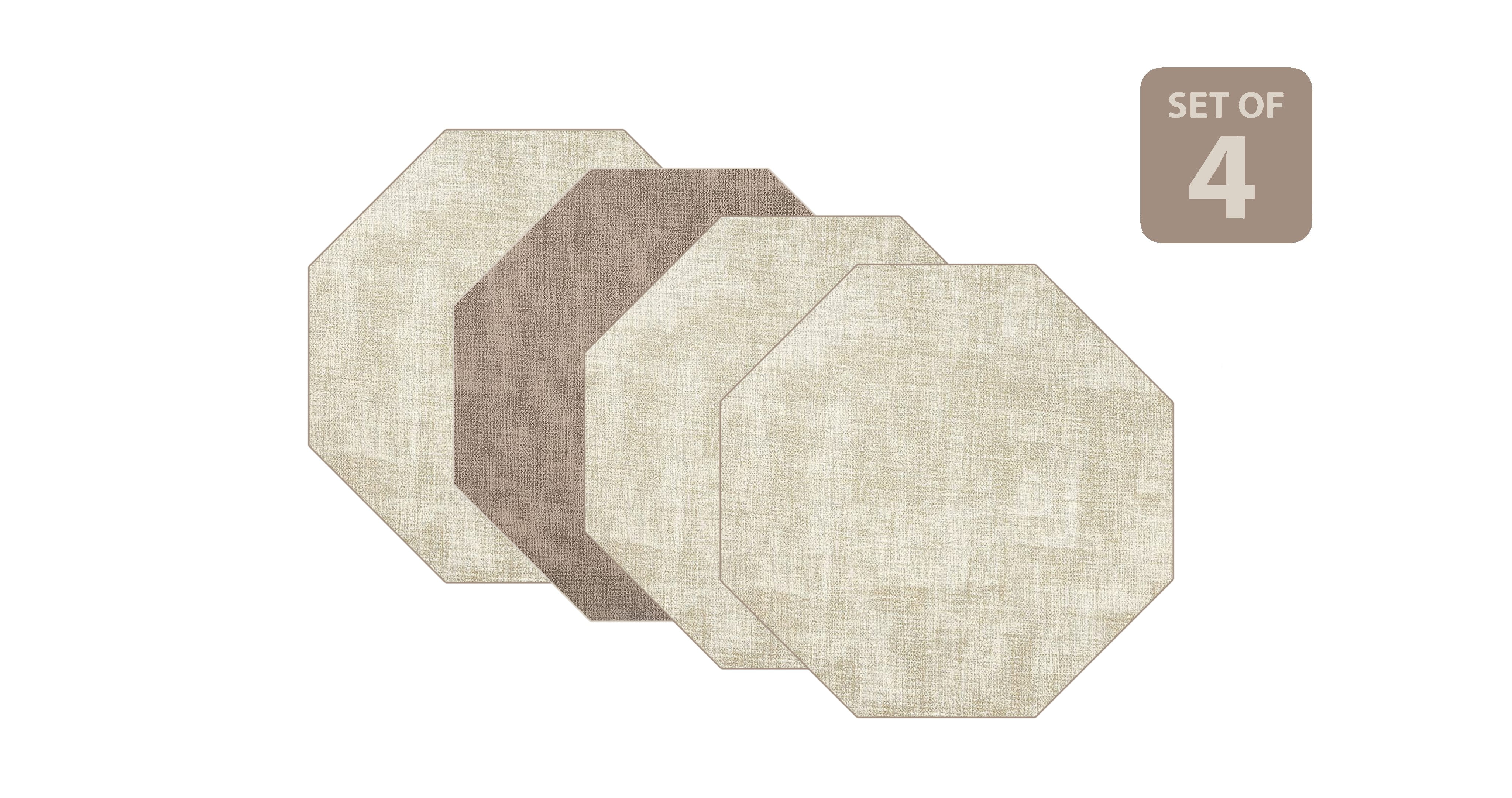 Dainty Home Amalfi Faux Leather Reversible 2 Pattern 15 x 15 Octagon Placemats, Set Of 4, Linen