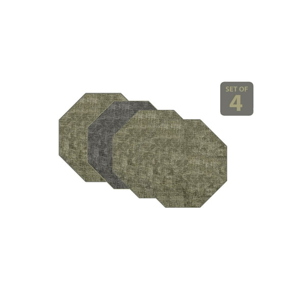 Dainty Home Amalfi Faux Leather Reversible 2 Pattern 15 x 15 Octagon Placemats, Set Of 4, Olive Green