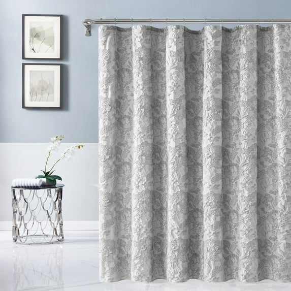 Dainty Home Anais Heavy Sculpted Floral Jacquard Shower Curtain, Textured Polyester Fabric, 72 x 72 Inches
