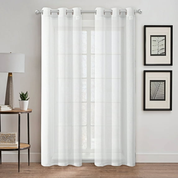 Dainty Home Au Natural Canvas Mesh Semi-Sheer Linen Blend Grommet Window Panel Pair 76" x 84" In White