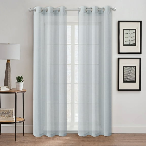 Dainty Home Au Natural Canvas Mesh Semi-Sheer Linen Blend Grommet Window Panel Pair 76" x 96" In Silver