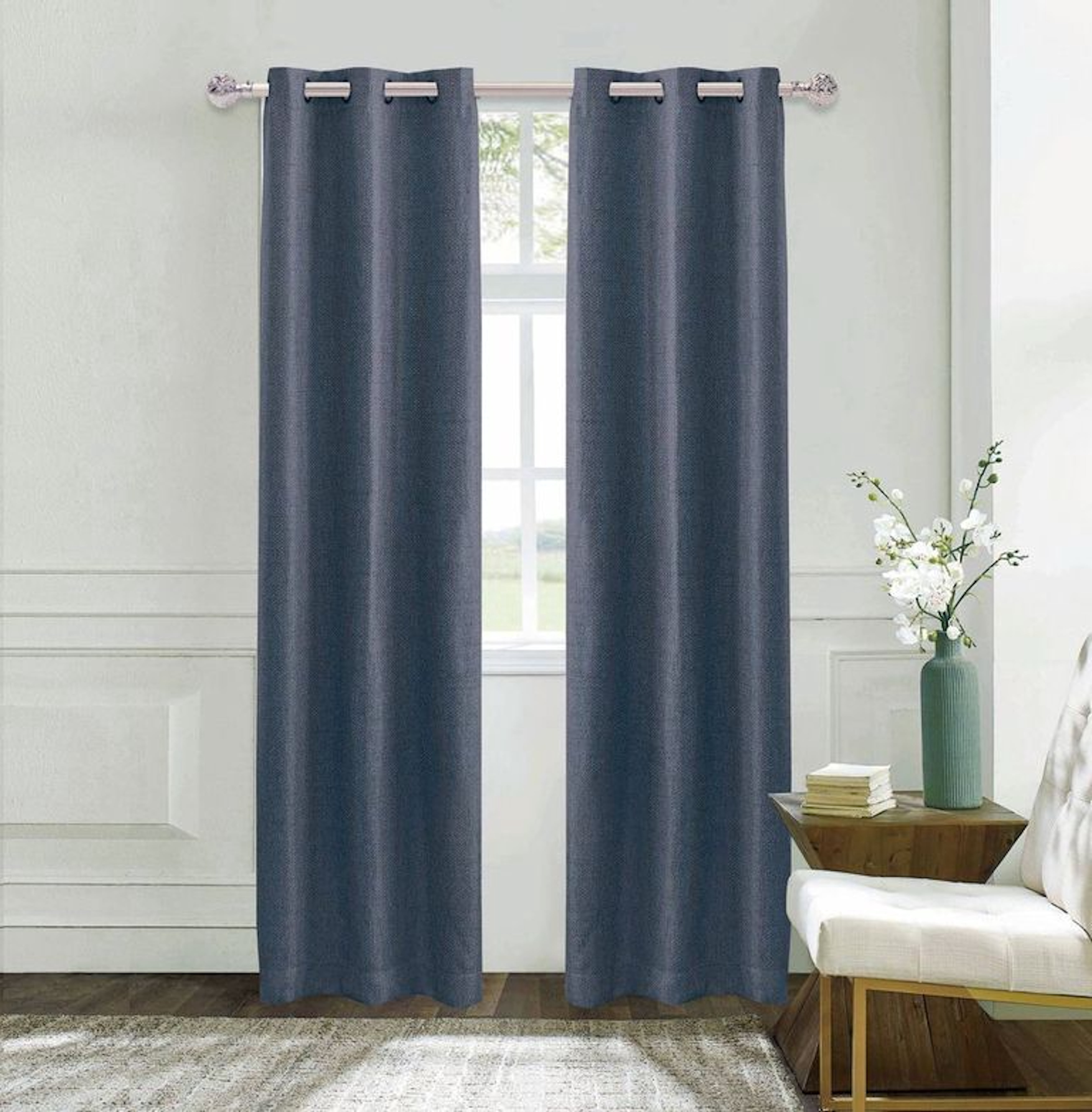 Dainty Home Boston Heavy Textured Blackout Grommet Window Curtain Panel Pair in Blue