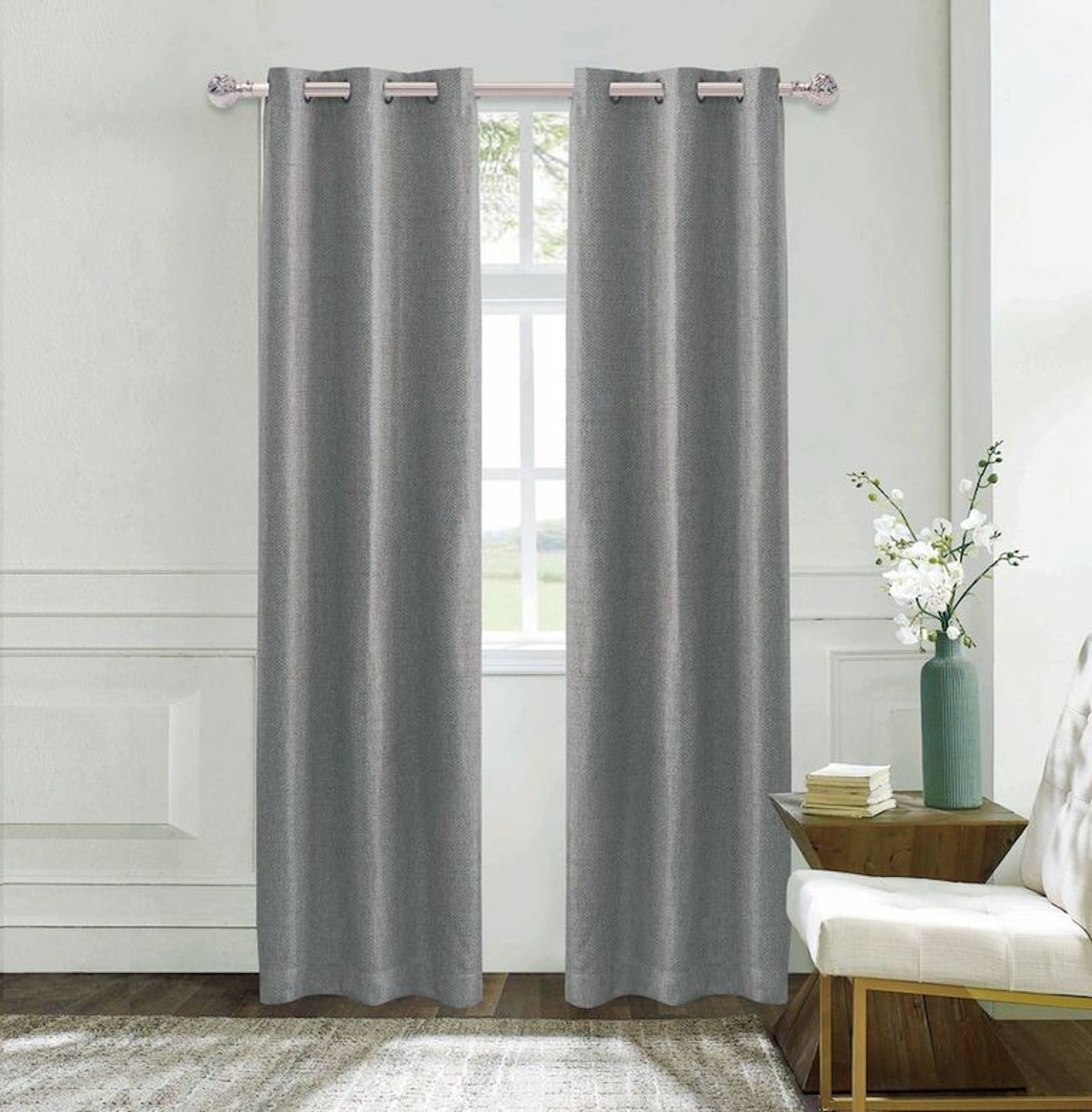 Dainty Home Boston Heavy Textured Blackout Grommet Window Curtain Panel Pair in Charcoal