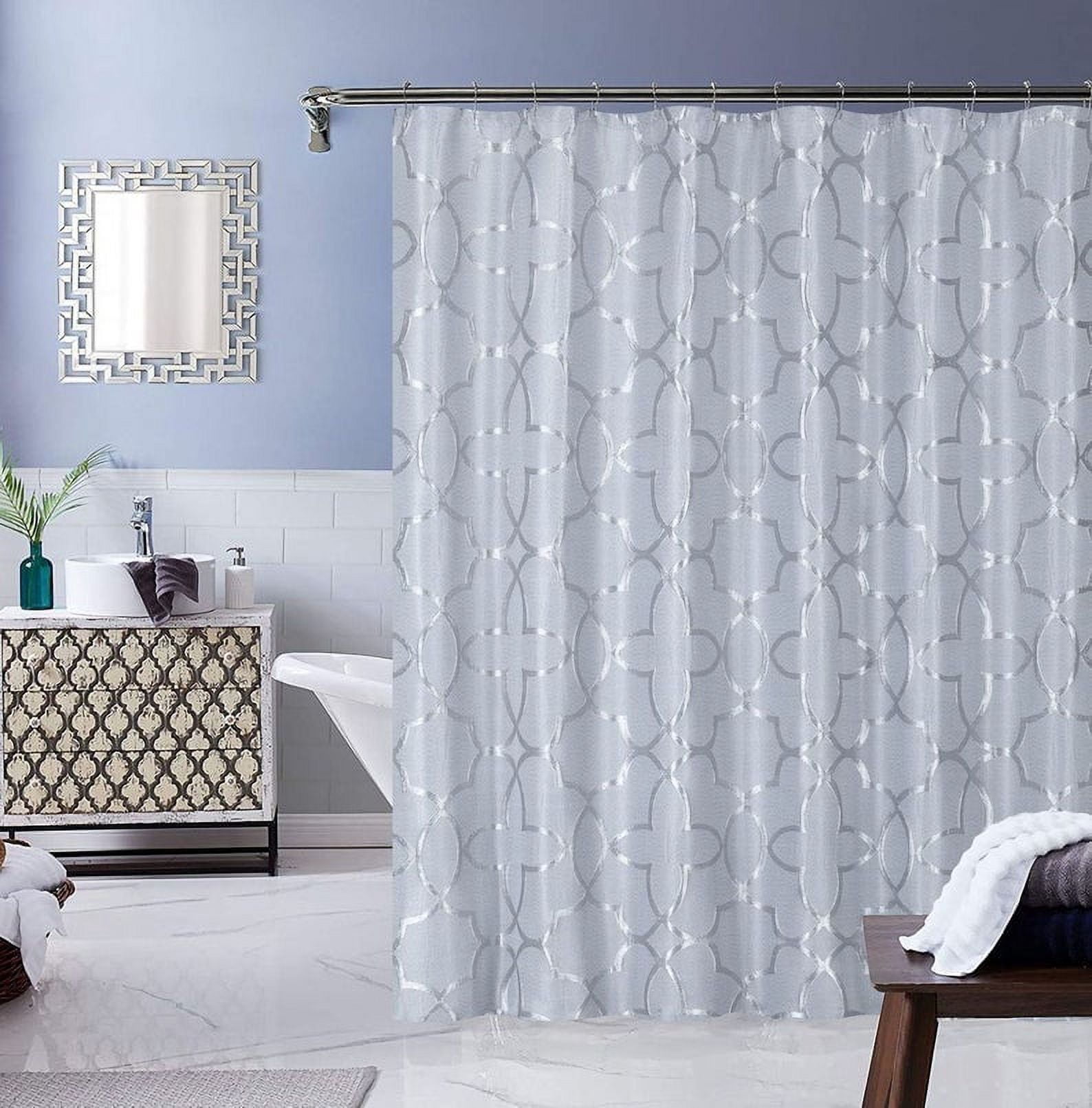 Dainty Home Carly SilverContemporary intricate Textured Embossed Weaved Geometric Cotton Feel Designed Shower Curtain 70" x 72"