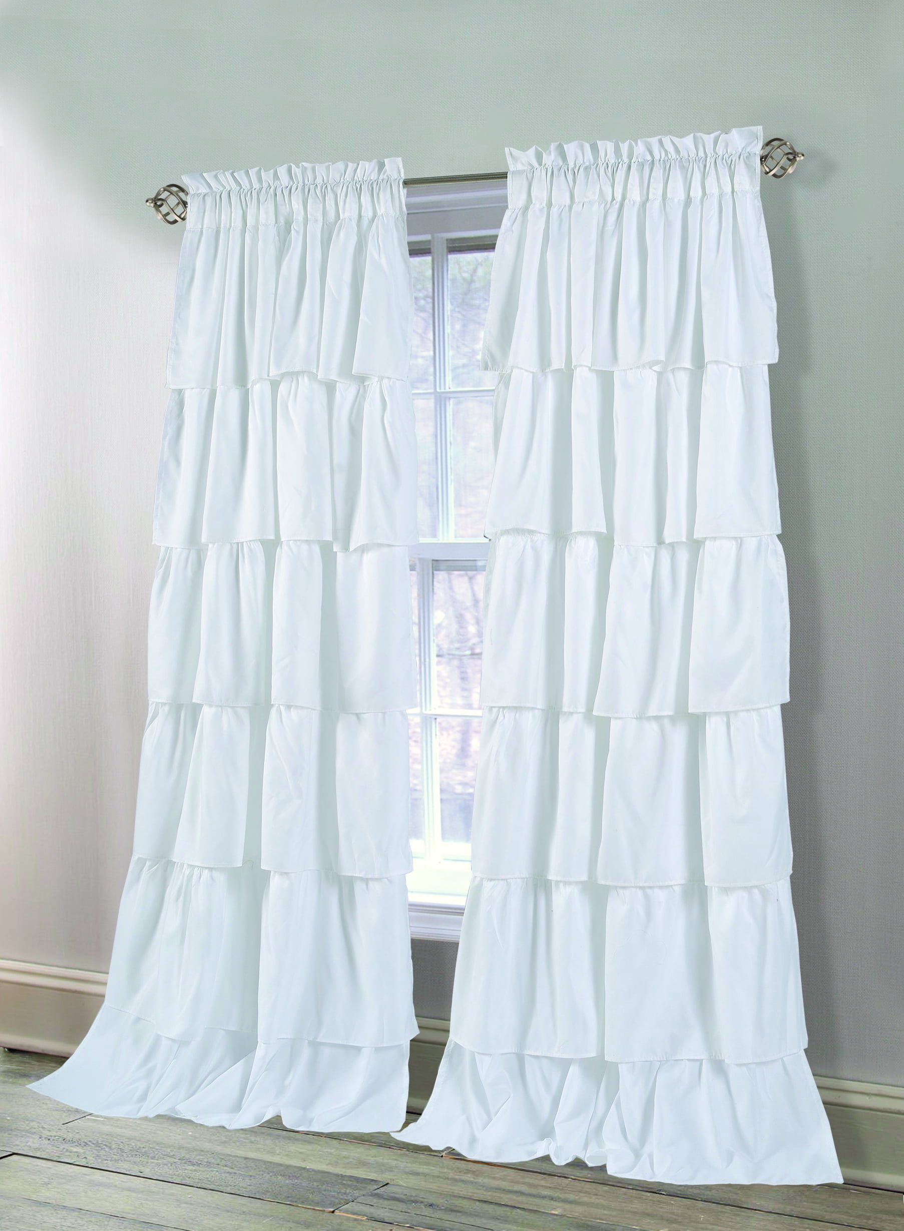 Dainty Home Carnival Layered Ruffles Room Darkening Window Curtain Set of 4 Panels