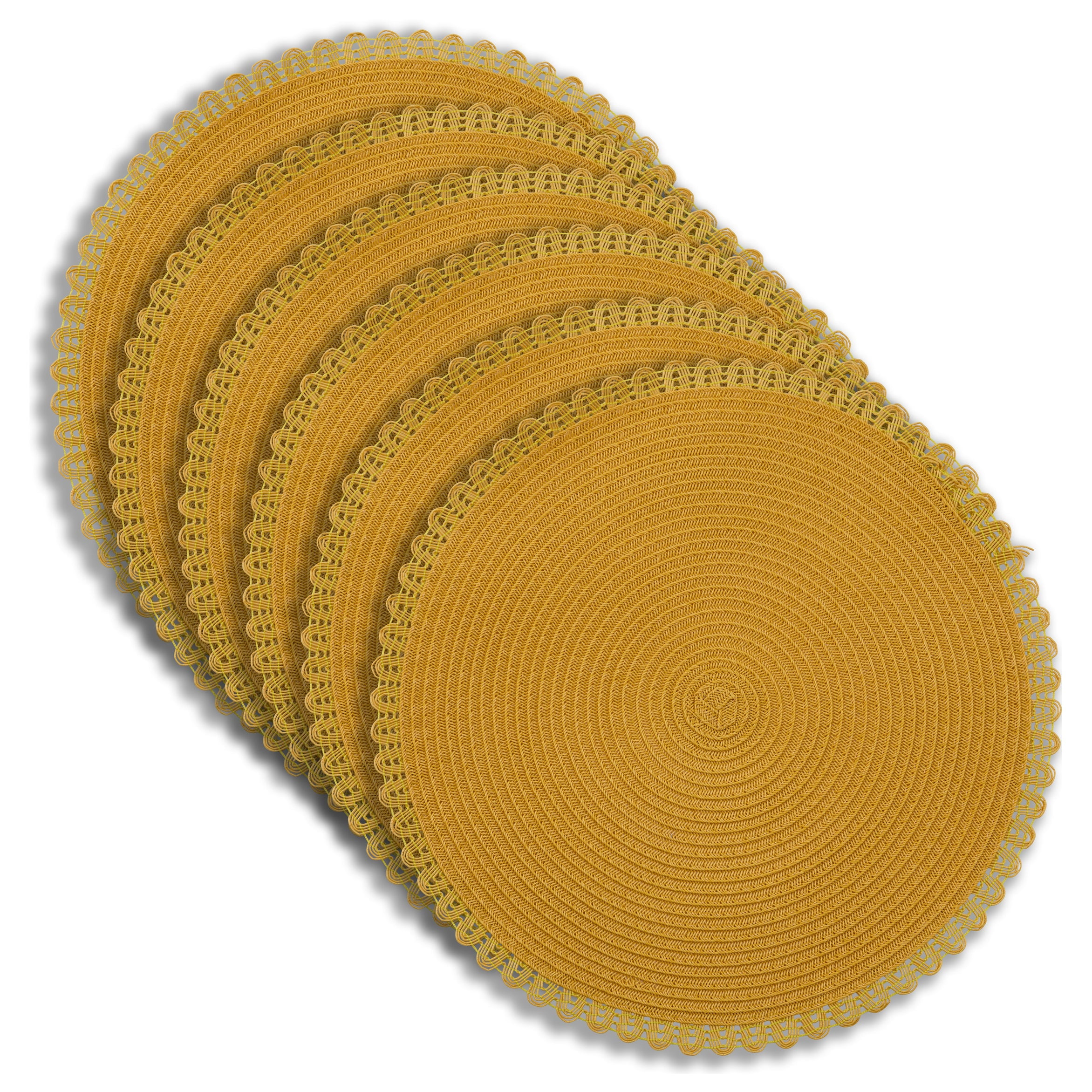Dainty Home Set of 6 Placemats | Elegant and Durable | 15x15 in Round Woven Non-Slip Washable Place Mats | Tear-Resistant Heat | Resistant Placemats