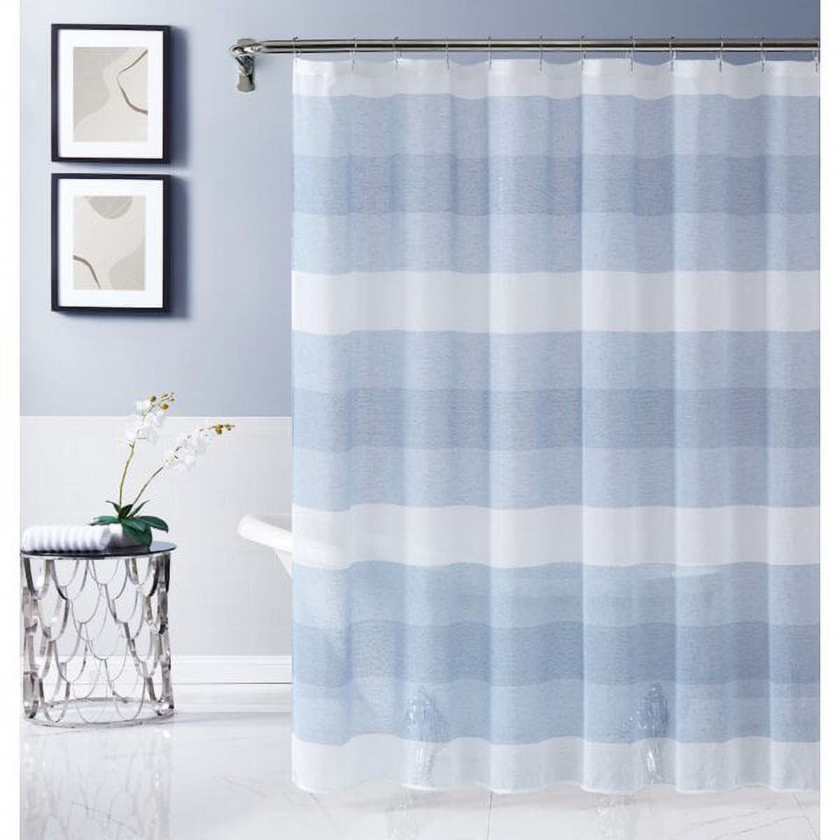 Dainty Home Chelsea 70 x 72 Linen Striped Shower Curtain in Blue