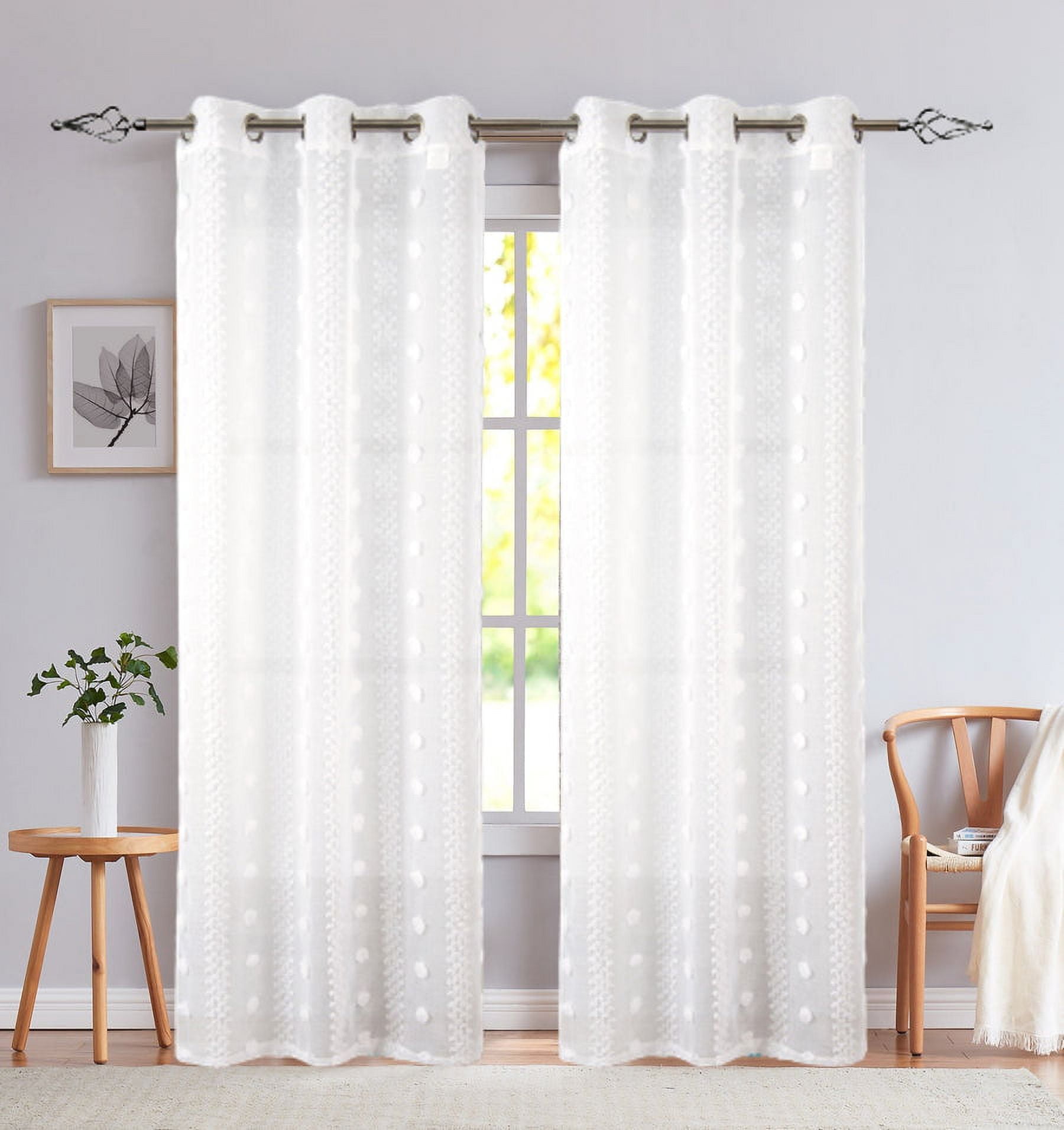 Dainty Home Cloud Linen Look Boho 3D Puff Linen Look Textured Embroidered Puff Designed Linen Textured Light Filtering Grommet Window Panel Pair 76" x 96" in White