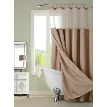 Dainty Home Complete 2 in 1 Waffle Weave Hotel Spa Style Fabric Shower Curtain Snap On/Off Waterproof Detachable Liner Set, 72 inch wide x 72 inch long in Mocha