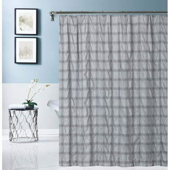 Dainty Home Crinkle Plaid Textured Embossed Weaved Plaid Designed Fabric Shower Curtain 70"W x 72"L in Gray