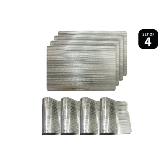 Dainty Home Emery Metallic Reversible Rectangular Set of 4 Placemats in Silver