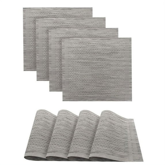 Dainty Home Geneva Woven Textilene Crossweave With Textured Stripe Pattern Reversible 15" x 15" Square Placemat Set of 4 in Silver