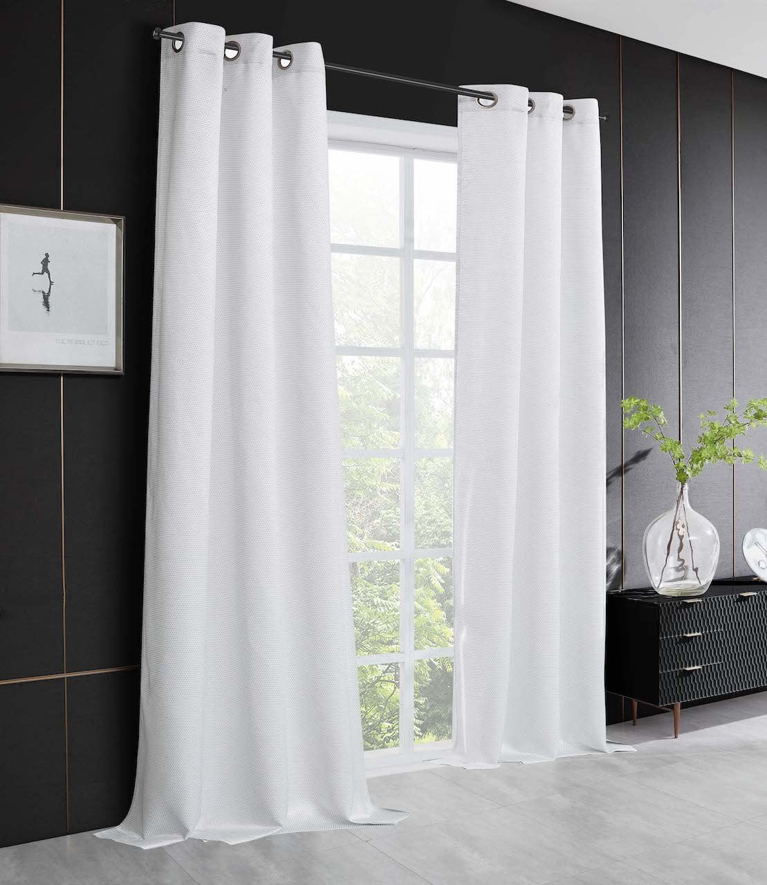 White Textured Metallic Blackout Grommet Curtain Panels, 76" x 84"