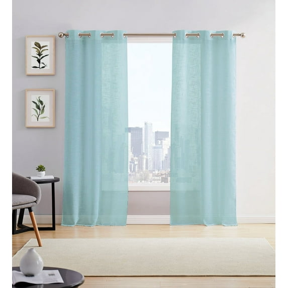 Dainty Home Hannah Linen Textured Light Filtering Grommet Panel Pair 76 x 84'' In Aqua