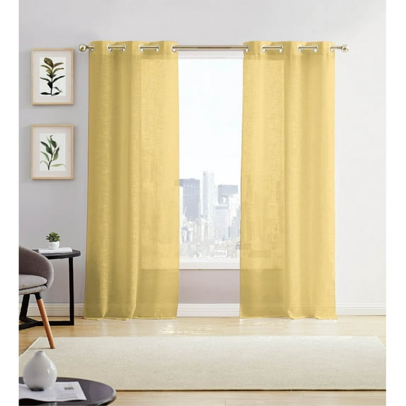 Dainty Home Hannah Solid Design Linen Look Criss-Cross Designed Linen Textured Light FilteringGrommet Panel Pair 76" x 84'' In Yellow