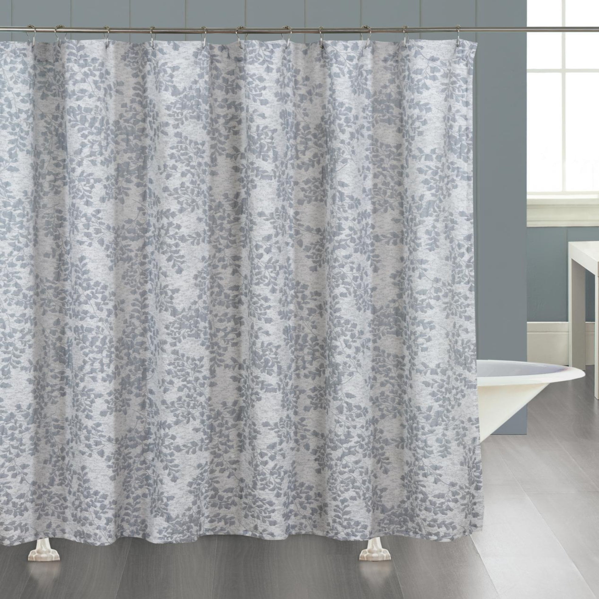 Dainty Home Heather Woven Leaf Jacquard Shower Curtain, Soft Textured Polyester, 72 x 72 Inches