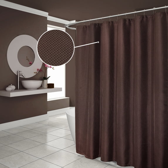 Dainty Home Hotel Collection Waffle Weave Solid Design Shower Curtain, 70" x 72" In Chocolate Brown